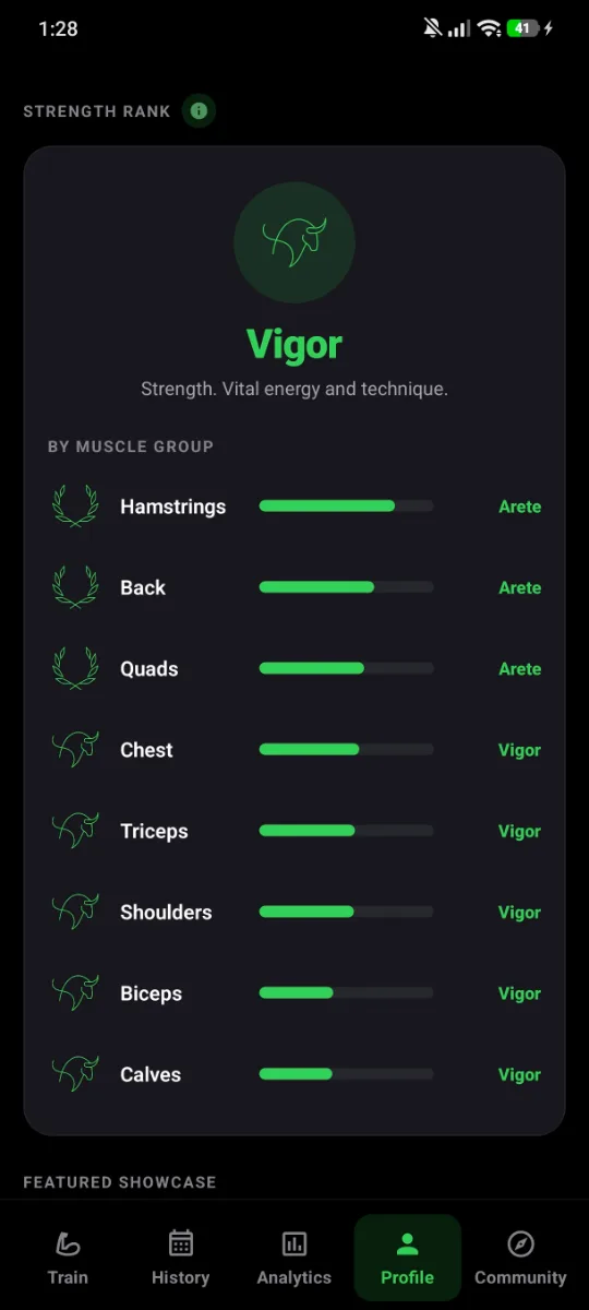 Strength rank per muscle group